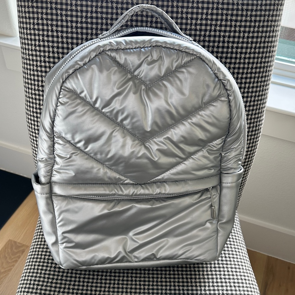 Stylish Silver Quilted Backpack - image 1